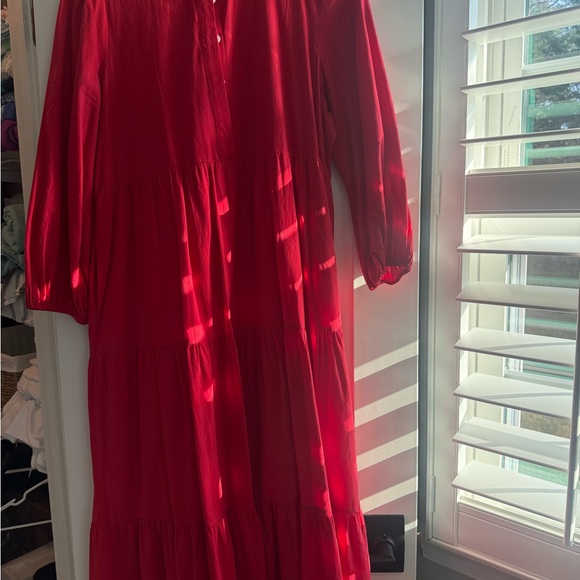 Tuckernuck Pomander Place Vibrant Red Long Sleeve Shirt Dress - Picture 4 of 5